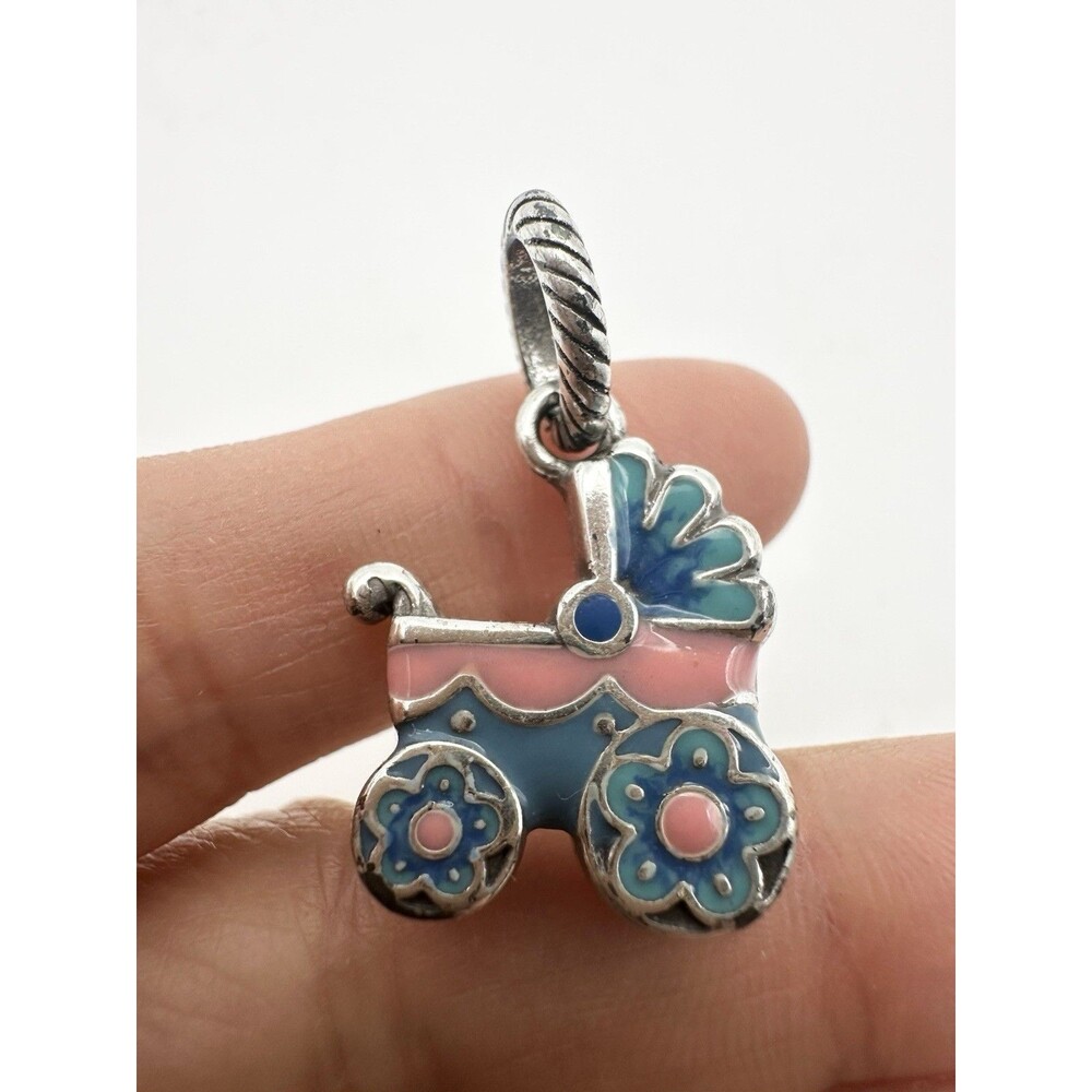 Brighton Baby Carriage Enamel Charm Silver Plated